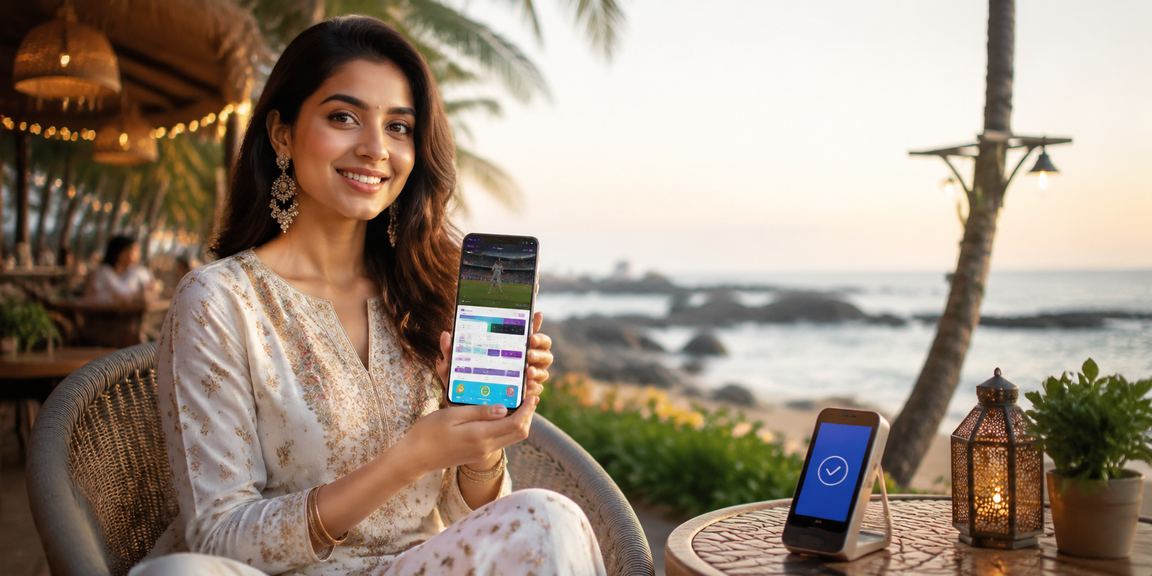 Goa beachside mobile payment with traditional kurti